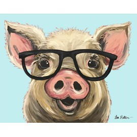 Pig Tin Sign, Metal Pig Wall Art. Pig with Glasses Wall Decor, Pig Lover Gifts