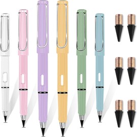 6 Pcs Everlasting Pencil with 6Pcs Replacement Nibs, Inkless Pencil with Eraser, Reusable Pencil for Writing, Drawing, Sustainable Pencil for Home, Office, School (Macaron colors)