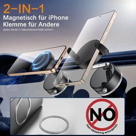 Telaso 2-IN-1 Handyhalterung Auto Magnet und Clip, 360° Drehbarer Basis und Stützstange Magsafe Autohalterung, Universal Vakuum Magnetische Handyhalterung Auto Saugnapf für alle Handytypen, Schwarz