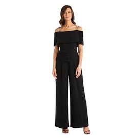 R&M Richards Elegant Off-the-Shoulder Ruched Bodice Jumpsuit W/Rhinestone Straps & Wide Legs