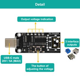 USB-C QC PD3.0 Trigger Module Type-C Male Interface 5V 9V 12V 15V 20V 5A Adjustable Voltage Power PD Sink Board