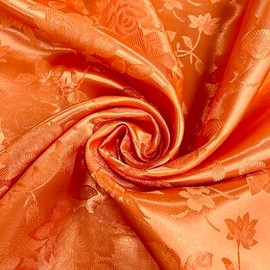Kayla Orange Polyester Floral Jacquard Brocade Satin Fabric by The Yard - 10004