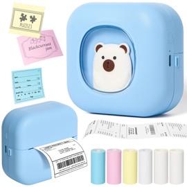 POTIYO Mini Sticker Printer, Inkless Sticker Printer, Bluetooth Smart Thermal Printer for Photos, Journals, Study Notes & DIY Marks, Compatible with iOS and Android, Comes with 6 Rolls Paper, Blue