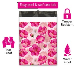 10x13 (100) Pink Poppies Floral Summer Designer Poly Mailers Waterproof Self Sealing Tear Resistant Polymailers Shipping Envelopes Premium Printed Bags For Small Businesses