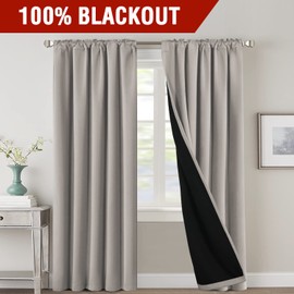 H.VERSAILTEX 100% Blackout Curtains for Bedroom with Black Liner Full Room Darkening Curtains 84 Inches Long Thermal Insulated Back Tab/Rod Pocket Window Drapes for Living Room, 2 Panels, Warm Taupe