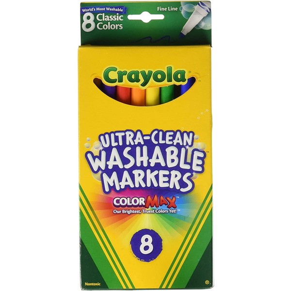Crayola Ultra-Clean Washable Markers, Color Max, Fine Line Classic Colors 8 Ea (Pack of 2)