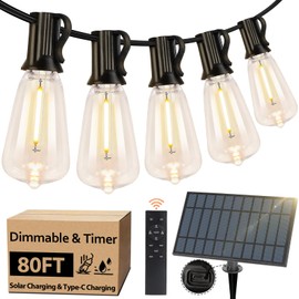 Bosceos Solar Outdoor String Lights Waterproof, 80FT Solar Powered String Lights for Outside with Shatterproof Bulbs, Dimmable ST38 LED Lights String, Patio Hanging Lights for Backyard Garden Party