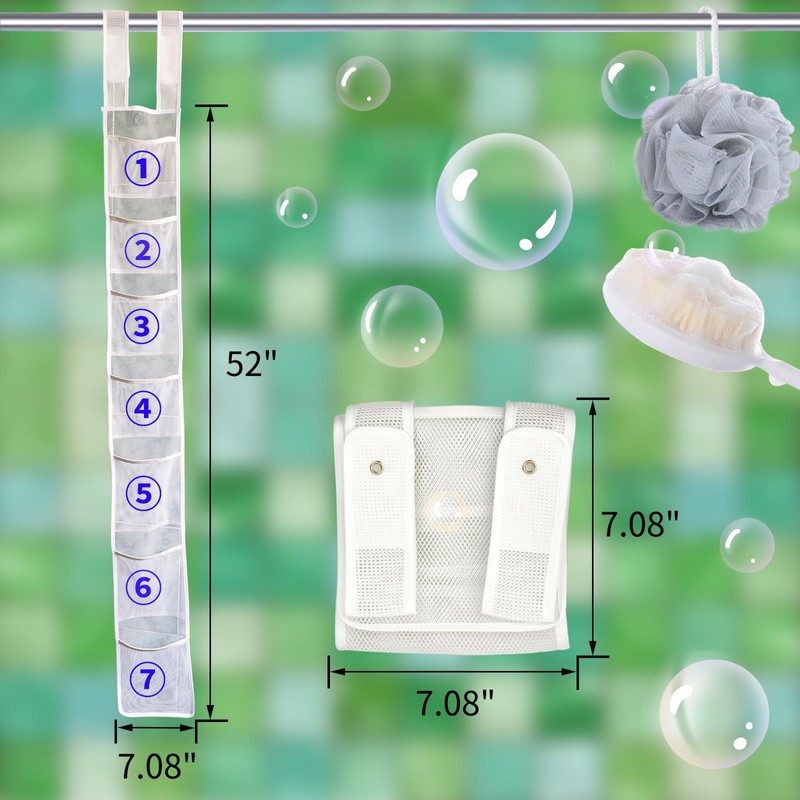 TSBSHum Mesh Shower Caddy Hanging,Hanging Organizer with 7 Pockets,Made of