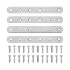 PATIKIL Flat Mending Plate 6.3"x0.8", 4 Pcs Stainless Steel Straight Flat Bracket for Shelves Corner Braces Brackets Metal Fixing Joining Plates for Wood Furniture Cabinet Frame Repair