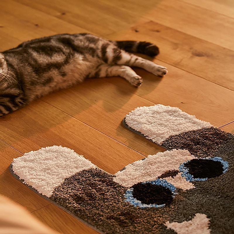 Bathroom Rug Cute Long Cat Shaped Velvet Soft Thick Non