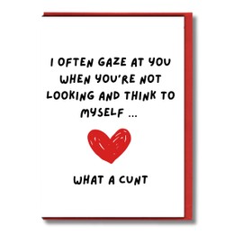 Funny Valentine's Day Card, Rude Humour Design, Premium Cardstock, Blank Interior (I often gaze at you when you're not looking)