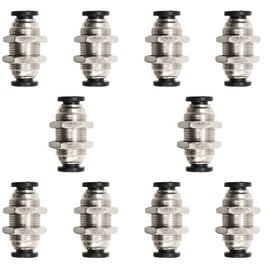 Jienk 10Pcs Bulkhead Union 1/4" x 1/4" Tube OD Push to Connect Tube Fitting, PMM-1/4 Pneumatic Quick Connect Air Fitting