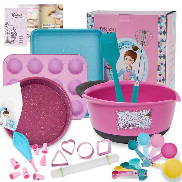 Kids Baking Sets for Girls Real baking Kit for kids cooking - Durable Baking Supplies with Baking Pans Set, Muffin Tin & Bakerbella's Recipe Book. Best Baking Gift by Friends on Trend