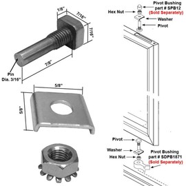 Gordon Glass Co Stainless Steel Pivot Pin and Parts with Hex-Nut and Washer - Premium Replacement for Shower Door Pivot, Ideal for Pivot Shower Doors