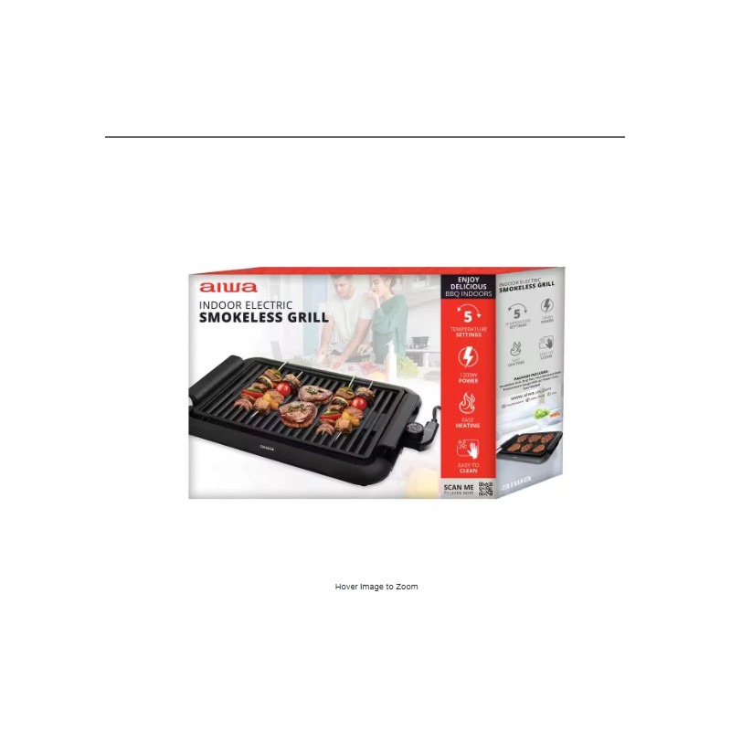 AIWA Watt Indoor Smokeless Grill 5 Temperature Settings Cleaning, Black