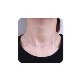 Yienate Boho Pearl Choker Necklace Vintage Gold Tiny Pearl Satellite Chain Choker Faux Pearl Pearl Necklace Baroque Statement Pearl Strand Necklace Jewellery for Women and Girls, Metal Material, Pearl