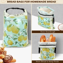 Revahope 2 Pack Reusable Bread Bags for Homemade Bread, 17"×13" Sourdough Bread Storage Bags with Bowl Cover - Keep Loaf Fresh and Easy to Wash(Lemon)