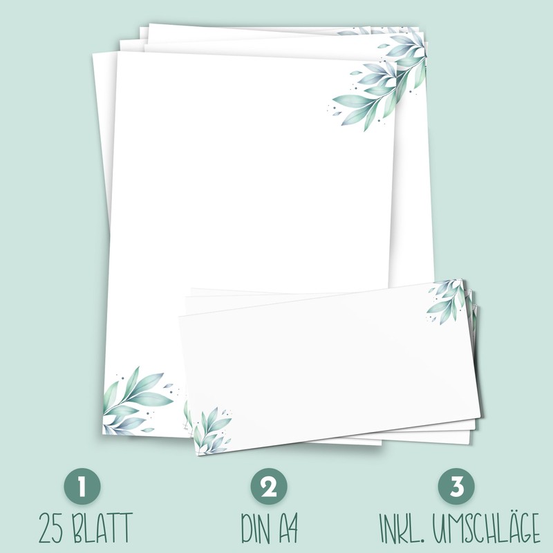 Letter Paper "Flowers" with Envelopes / 25 Sheets in DIN