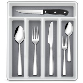 LIANYU 48-Piece 18/10 Silverware Set with Steak Knives and Drawer Organizer, Stainless Steel Flatware Service Cutlery Set for 8, Eating Utensils for Home Kitchen Entertaining, Mirror Polished