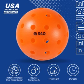 A11N S40 Outdoor Pickleball Balls- USAPA Approved, 3-Pack, Tangerine…