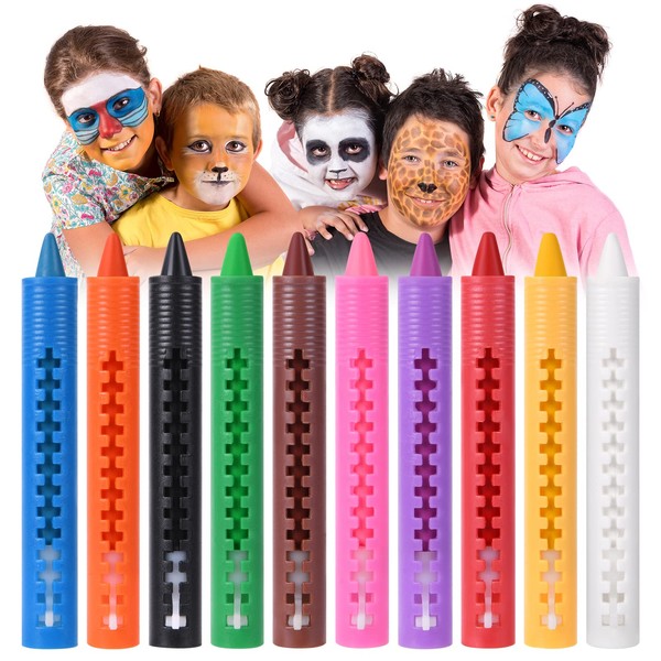 Aomig Face Paint Crayons Kit, 10 Colors Children's Face Paint Set, Safe Non-Toxic Face Body Crayons for Kids, Bright Colors Body Painting Kit for Children's Day, Halloween Makeup, Party or Cosplay