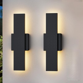 2 Pack 15.75 inch Modern LED Outdoor Wall Light, 3000K 4000K 5000K 10%-100% Dimmable Lights for Outside, IP65 Waterproof Exterior Long Wall Lights for House, Porch, Garage, Patio, Yard, Entrance Black