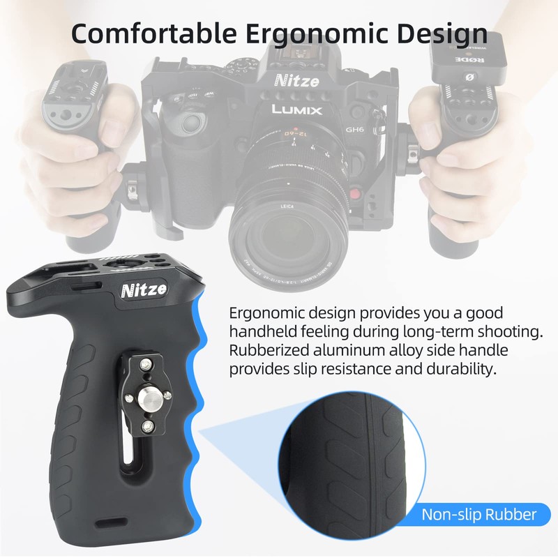 Nitze Ergonomic Side Handle with Detachable 3/8" ARRI Locating Pins,Aluminum