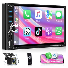 Motorsi 7" Double Din Car Stereo HD Touch Screen Bluetooth Handsfree Audio Receiver with CarPlay Android Auto FM Mirror Link Voice Control Backup Camera/Steering Wheel Control/USB/TF/AUX/MIC