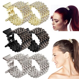 MEZHEN Women's Hair Clips, Metal Ponytail Holder, High Ponytail Rhinestone Hair Clips, Holder, Hair Cuff, Non-Slip, Thick, Thin Hair, Pack of 6