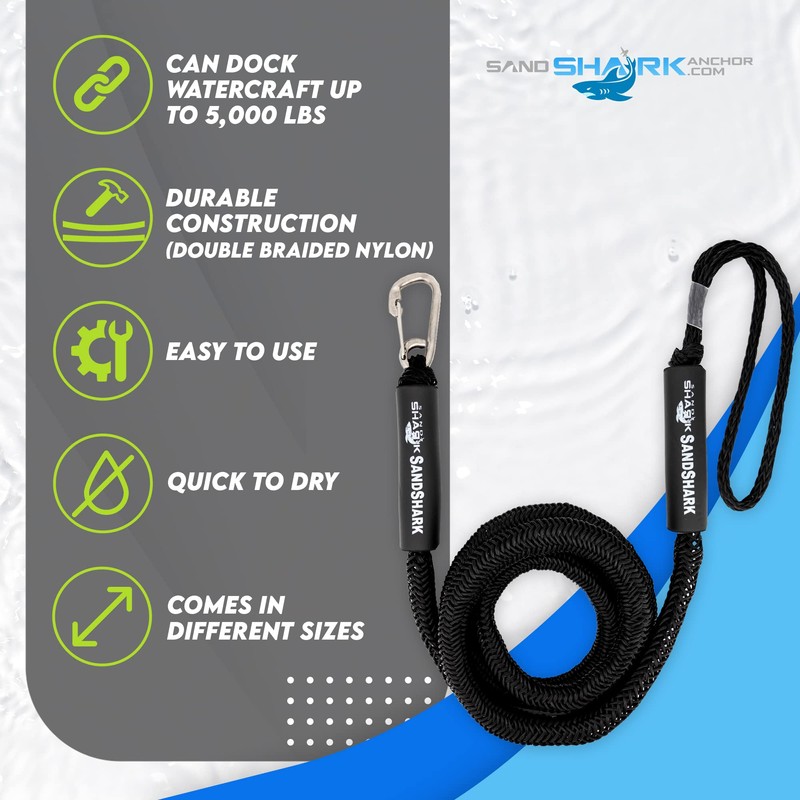 SandShark 7-14ft Premium Anchor Bungee Dock Line. Boat Accessories Bungee