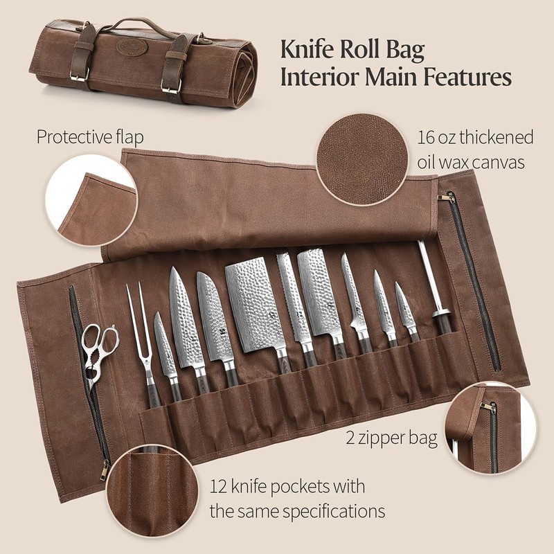 XINZUO Chef Knife Roll Bag-Professional Chef Knife Case-16oz Waxed Canvas