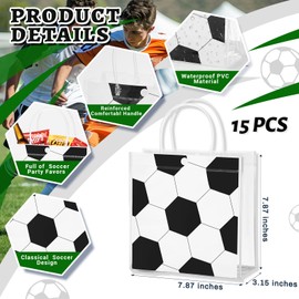HGWNQX Soccer Party Favor Gift Bags, 15 Pcs Soccer PVC Clear Treat Goodie Snack bags with Handles, Soccer Candy Bags for Sport Team Party Decoration Supplies