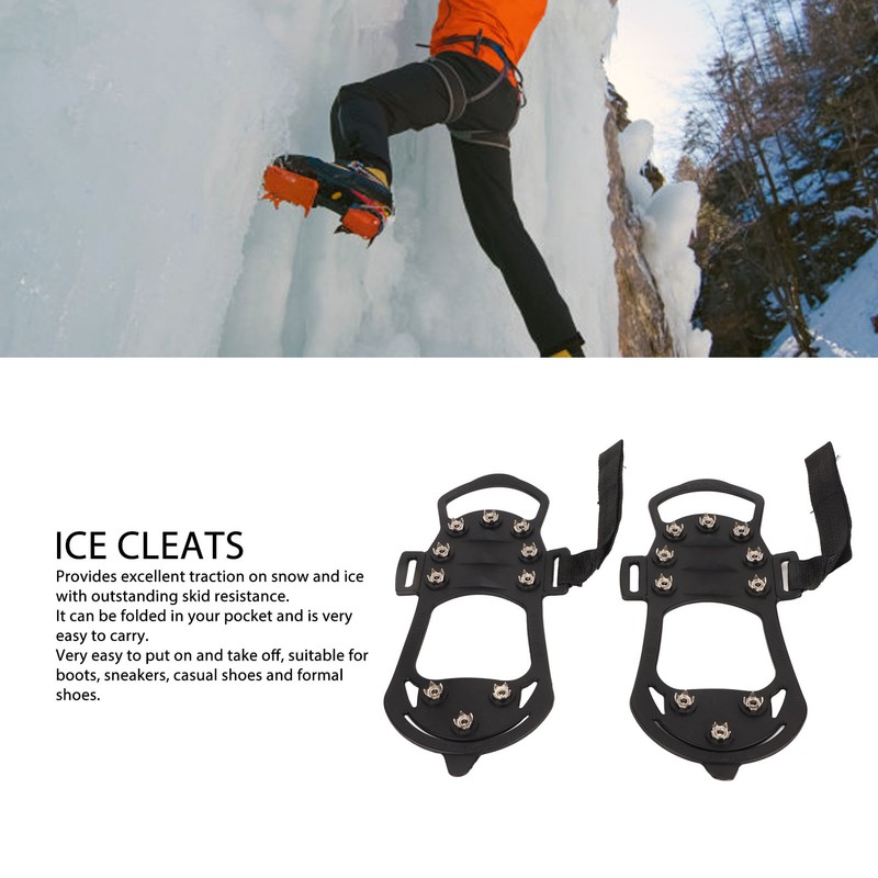 1pair Ice Cleats 10 Teeth Rubber Stainless Steel Foldable Anti