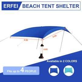 ERFEI Beach Tent Sun Shelter UPF50+ with Sandbags, Sand Shovel & Windproof Poles - Portable Pop Up Canopy for Beach, Camping, Picnics, Backyard & Fishing (Royal Blue,6.9x6.5FT)