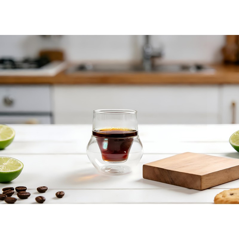 SYJAN HOME Double-Walled Espresso Cups,Small Unique Glass,Set of 2, 4oz