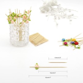 Minisland Pink Rose Flower Cocktail Picks, 4.7 Inch Long Bamboo Fancy Toothpicks for Appetizers, Decorative Bridal Shower Wedding Valentines Party Food Drinks Fruit Skewer Sticks 100 Counts - MSL222