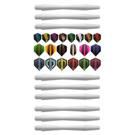 Harrows Speedline Shafts Black White Short Medium 1 Set or 3 Sets + Thor Flights (3 Sets (9 Shafts) + 3 Flights, White Medium)