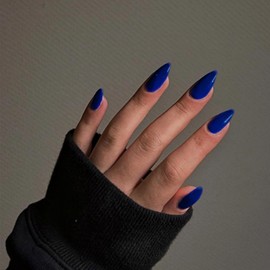 Royal Blue Press on Nails Almond Shaped 48Pcs Neutral Thick Fake Nails for Women, Medium Almond Nails Press on Reusable Acrylic Nails Glue on Medium Length Stiletto False Nails Gel Artificial Nails