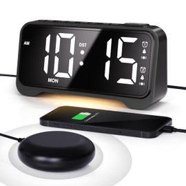 Vibrating Alarm Clock for Heavy Sleepers with Bed Shaker, Extra Loud Buzzer, Dual Alarms, Adjustable Night Light, USB Charging, Battery Backup, for Seniors, Teens, Hearing Impaired