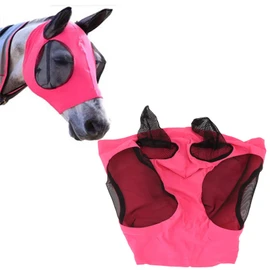 GLOGLOW Máscara Antimoscas de Malla de Caballo, Cómoda Cubierta de Cara de Caballo para Evitar Mosquitos para Establo (Rosa roja)