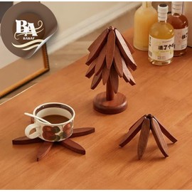 Wooden Trivets for Hot Dishes， Tree Shape Trivet Set,Trivets for Hot Dishes - 4 Wooden Trivets + 1 Stand stored Like a Christmas Tree (Walnut Wood) (Walnut Wood)