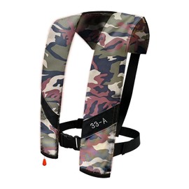 Automatic Inflatable Life Jacket|Life Vest for Adults|PFD Low Profile|Supports up to 330 lbs (Green Camouflage-725)