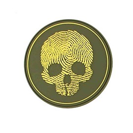 Van Os #5133 Emblem 3D Rubber Patch PVC Fingerprint Skull Velcro Badge Diameter 8.6 cm Yellow Green