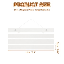 PATIKIL 2 Set Magnetic Poster Hanger Frame 8 Inch Wooden Magnet Picture Hangers Frames Wide Hanging Kit for Photos, Pictures, Artwork, Maps, White