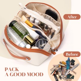 Beaulyn Travel Makeup Bag 3-Set, Large Capacity Cosmetic Bag - PU Leather Waterproof Toiletry Bag for Women, Wide Open Portable Zipper Make Up Organizer Bag with Handle and Divide