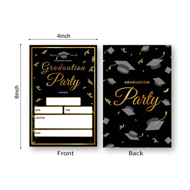 LoaHak Graduation Party gold black Invitations Graduation Invite Cards with