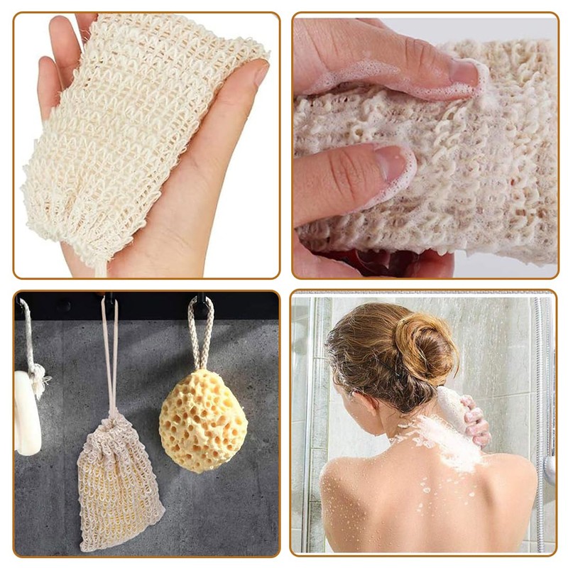 4pcs Bubble Net, Cotton Linen Soap Bag, Natural Products Beige