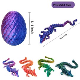 Printsilk 4PCS 3D Printed Dragon Egg, Articulated Crystal Animals Fidget Toy, Small 3D Printer Dinosaur Eggs Toy for Kids Boy Girls, Christmas Party Favors Stocking Stuffers (4-Piece-A)