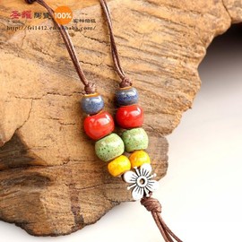 Colorful Ceramic Beads Leaf Flower Heart Lariat Long Necklace Boho Ethnic Style Hippie Vintage Jewelry-Flower