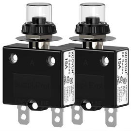 CLDIY Thermal Circuit Breaker 98 Series 15A 125/250VAC Push Button Reset for Circuit Breaker with Quick Terminals and Waterproof Button Cover 32VDC Pack of 2
